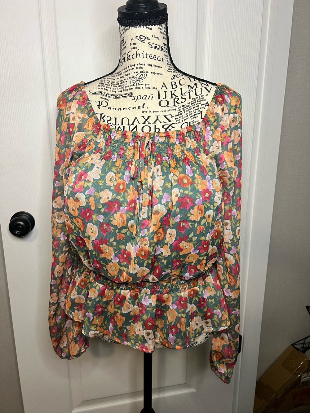 LC Lauren Conrad Floral Peasant Blouse - Green Multi
